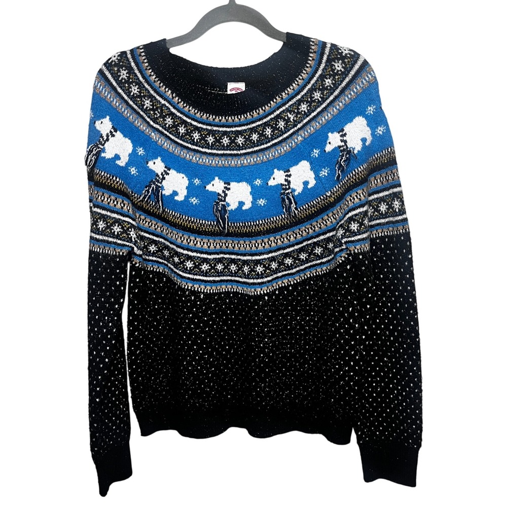 Holiday Time Women's Medium Fair Isle Polar Bear Knit Sweater‎ Novelty Cottage